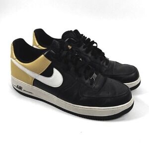 Men's Black Nike Air Force 1 Low Sneakers White Swoosh‎ Yellow Heel Size 14